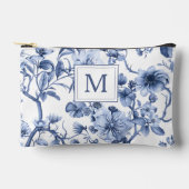 Blue Chinoiserie Toile Pattern Monogram アクセサリーポーチ (正面)