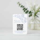 Blue Chinoiserie Toile WeddinウェブサイトRSVP QRコード エンクロージャーカード (スタンド正面)