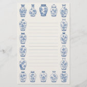 Blue Chinoiserie Vase Stationery – Elegant Lined  便箋 (正面)
