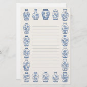 Blue Chinoiserie Vase Stationery – Elegant Lined  便箋 (正面/裏面)