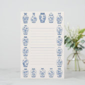 Blue Chinoiserie Vase Stationery – Elegant Lined  便箋 (スタンド正面)