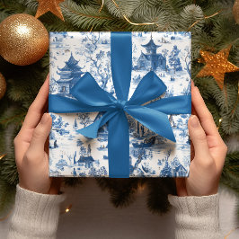 Blue Chinoiserie Village Christmas Wrapping Paper ラッピングペーパー