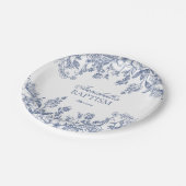 Blue Chinoiserie Vintag Floral Baptism Dessert ペーパープレート (アングル)