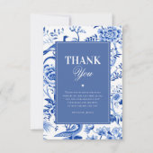 Blue Chinoiserie Vintage Bridal Shower サンキューカード (正面)