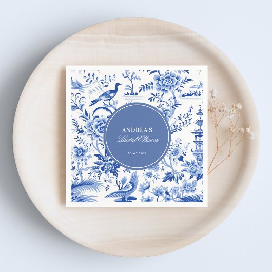 Blue chinoiserie vintage bridal shower スタンダードカクテルナプキン