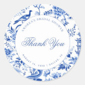 Blue Chinoiserie Vintage Bridal Shower Thank You ラウンドシール (正面)