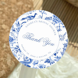 Blue Chinoiserie Vintage Bridal Shower Thank You ラウンドシール