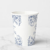 Blue Chinoiserie Vintage Floral Baby Shower 紙コップ (左)