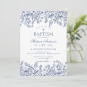 Blue Chinoiserie Vintage Floral Baptism 招待状 (スタンド正面)