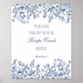 Blue Chinoiserie Vintage Floral Share a Recipe ポスター