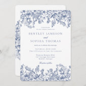 Blue Chinoiserie Vintage French Floral Wedding 招待状 (正面/裏面)
