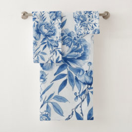 Blue Chinoiserie Watercolor Floral Botanical バスタオルセット