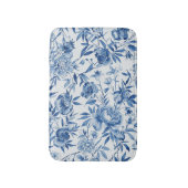 Blue Chinoiserie Watercolor Floral Botanical バスマット (正面縦)