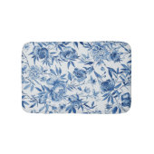 Blue Chinoiserie Watercolor Floral Botanical バスマット (正面)
