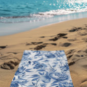 Blue Chinoiserie Watercolor Floral Botanical ビーチタオル