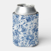 Blue Chinoiserie Watercolor Floral Botanical 缶クーラー (缶正面)