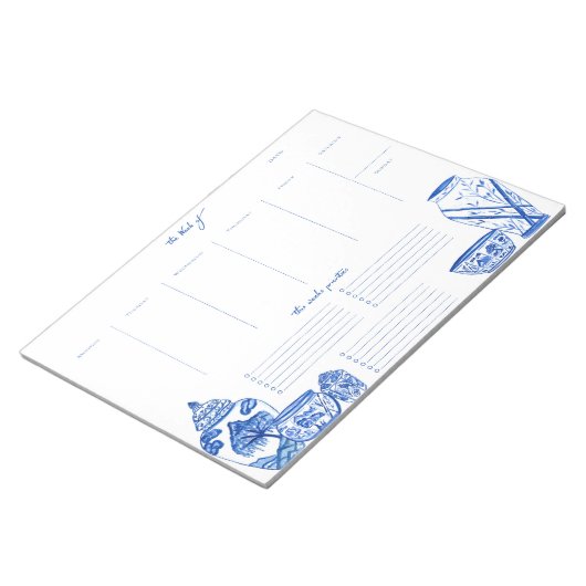 Blue Chinoiserie Weekly Planner Notepad ノートパッド (アングル)