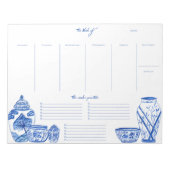 Blue Chinoiserie Weekly Planner Notepad ノートパッド (正面)