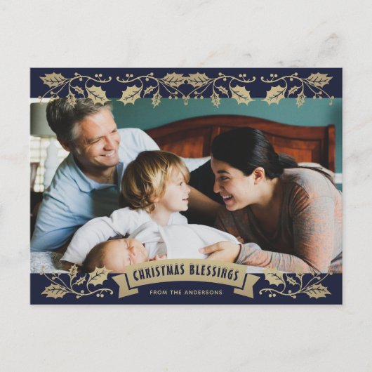 Blue Christmas Blessings Christian Photo シーズンポストカード (正面)