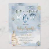 Blue Christmas Boy Baby Clothes Baby Sprinkle 招待状 (正面/裏面)
