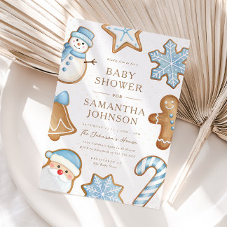 Blue Christmas Cookie Baby Shower Invitation 招待状