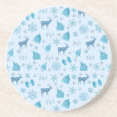 Blue Christmas – Elegant Snowflake & Reindeer コースター (正面)