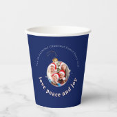Blue Christmas Family Photo Love Peace Joy Holiday 紙コップ (正面)
