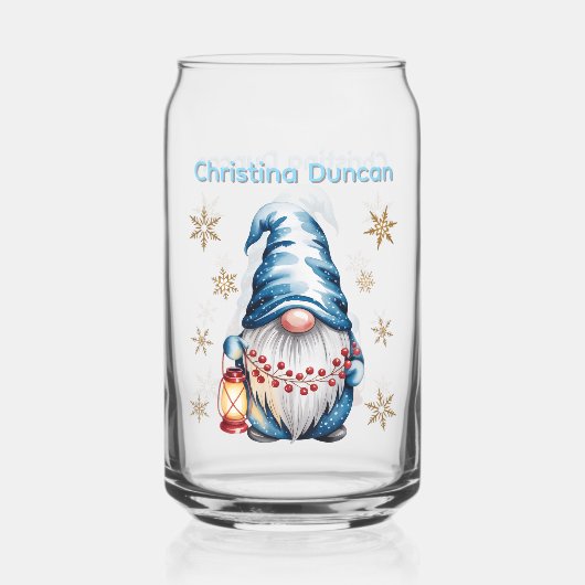 Blue Christmas Gnome with Red Lantern Berries ガラス缶 (裏面)