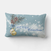 Blue Christmas Gold Ornament Lumbar Pillow ランバークッション (裏面)