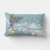 Blue Christmas Gold Ornament Lumbar Pillow ランバークッション (正面)