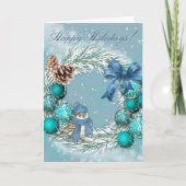 Blue Christmas Happy Holidays Greeting Card シーズンカード (正面)