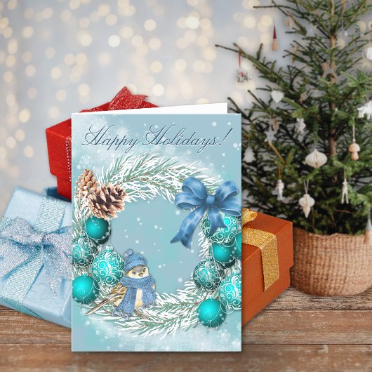 Blue Christmas Happy Holidays Greeting Card シーズンカード