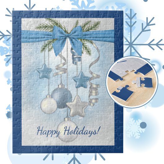 Blue Christmas Multiple Ornaments 11"x14" ジグソーパズル