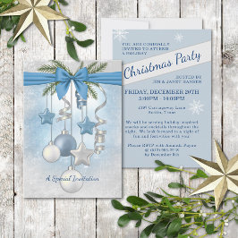 Blue Christmas Multiple Ornaments Party Invitation 招待状