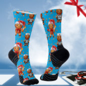 Blue Christmas Nurse Whimsical Gingerbread Man ソックス