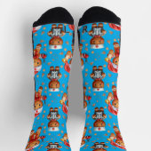 Blue Christmas Nurse Whimsical Gingerbread Man ソックス (上部)