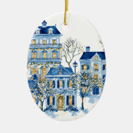 Blue Christmas Oval Ornament – Holiday Tree Decor セラミックオーナメント