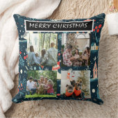 Blue Christmas Patterns  4 Photo Collage クッション (ブランケット)