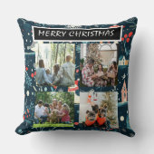 Blue Christmas Patterns  4 Photo Collage クッション (正面)