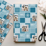 Blue Christmas Photo with お洒落 Type ラッピングペーパーシート<br><div class="desc">2つの正方形の写真を使用してユニークとトレンディーハッピーホリデー記念を作る。最初に文字と写真を追加。</div>