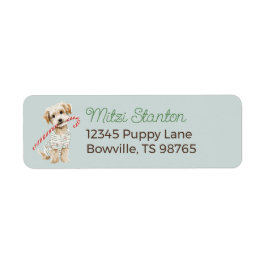 Blue Christmas Puppy in a Scarf address label ラベル
