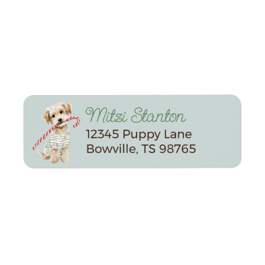Blue Christmas Puppy in a Scarf address label ラベル (正面)