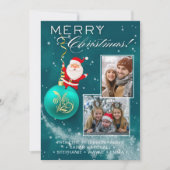 Blue Christmas Santa Ornament Photo Card シーズンカード (正面)