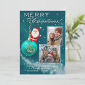 Blue Christmas Santa Ornament Photo Card シーズンカード (スタンド正面)