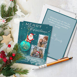 Blue Christmas Santa Ornament Photo Card シーズンカード
