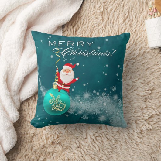 Blue Christmas Santa Ornament Throw Pillow クッション (ブランケット)