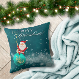 Blue Christmas Santa Ornament Throw Pillow クッション