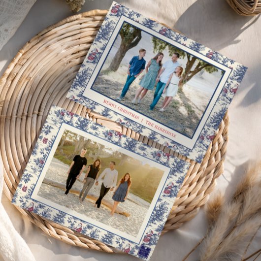 Blue Christmas Santa Toile Photo シーズンカード