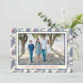 Blue Christmas Santa Toile Photo シーズンカード (スタンド正面)