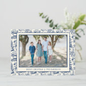 Blue Christmas Santa Toile Photo シーズンカード (スタンド正面)